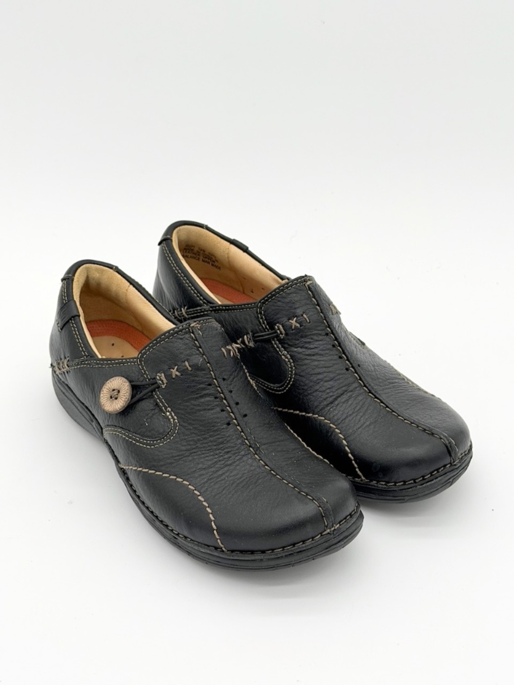 Clarks Un Structured Un Loop Black Leather Slip On Shoes Womens Size 5.5 M 85071
